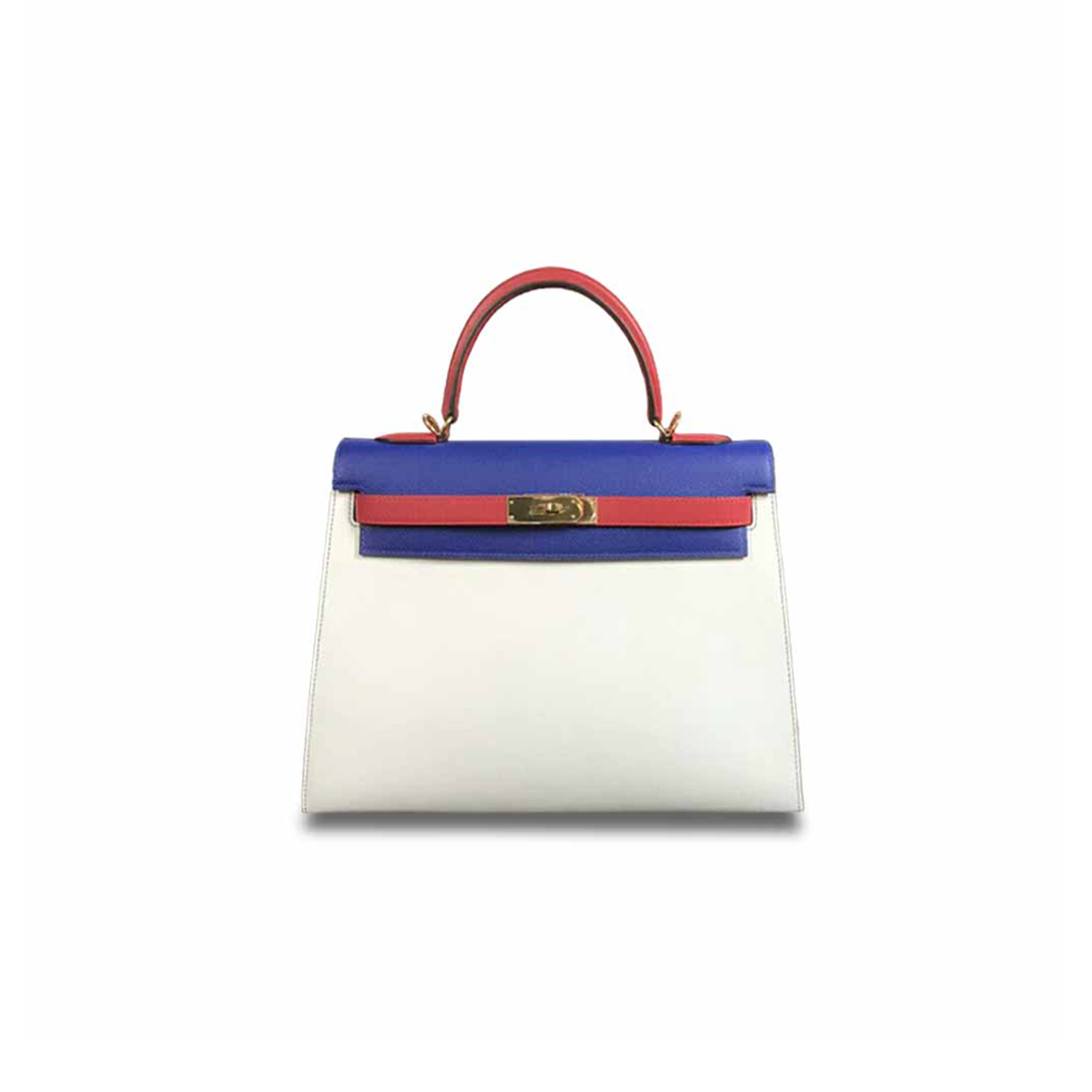H**mes kelly 28 electric blue with white and chinese red gold buckle (28*22*10cm)